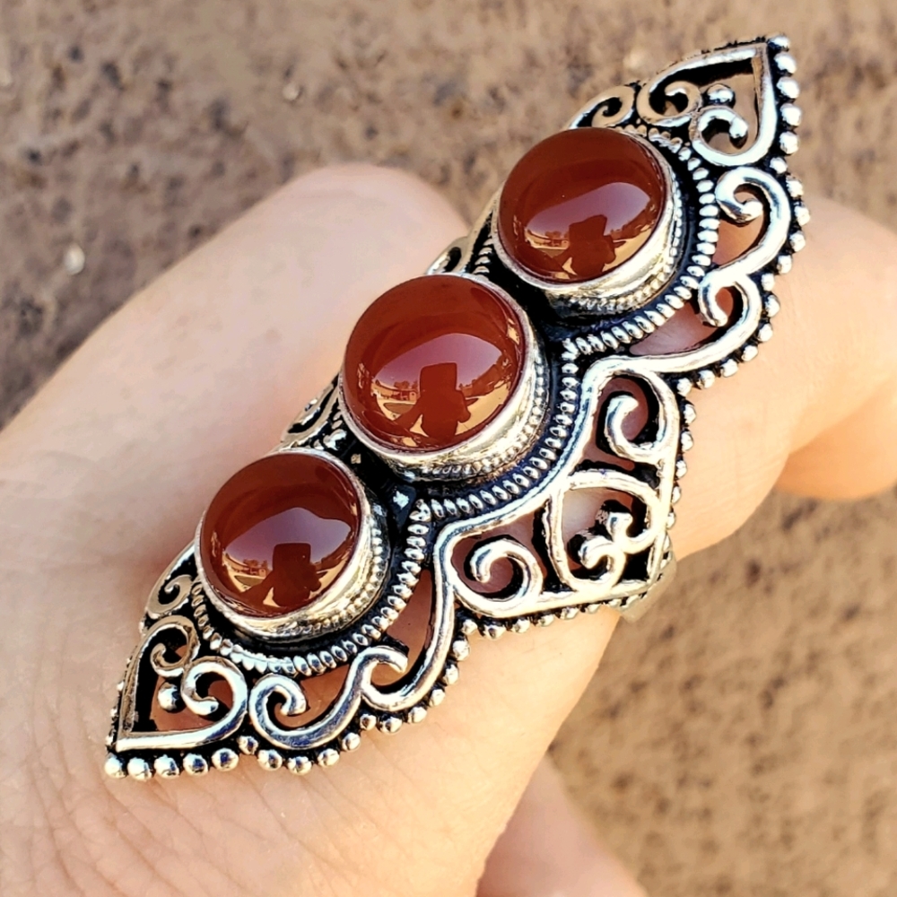 New Stunning Carnelian 925 Silver Statement Ring.